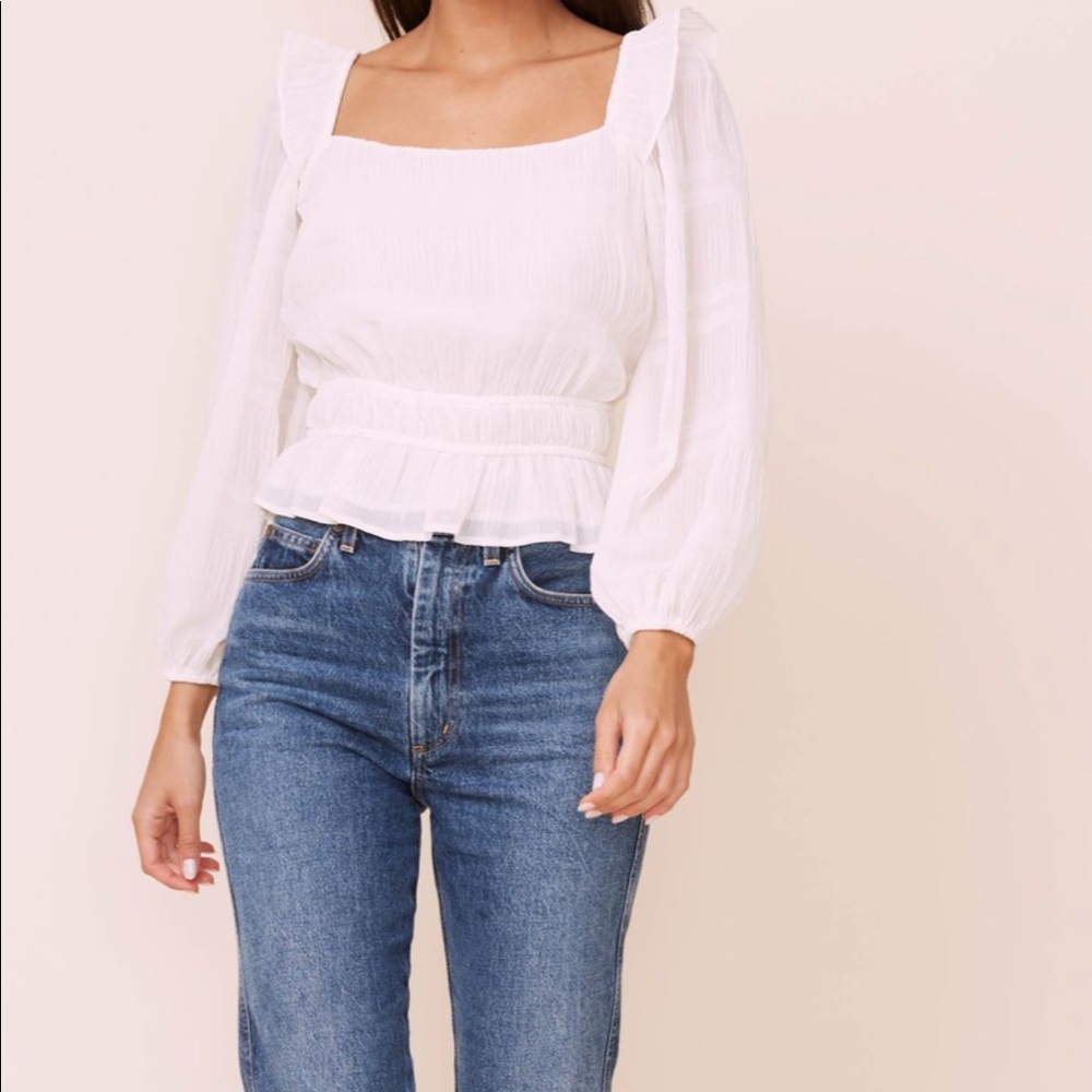 ASTR the Label White Long Sleeve Crinkle Top